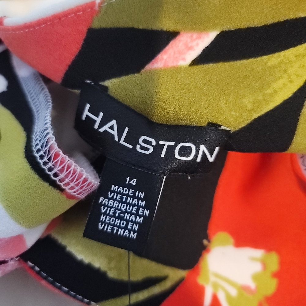 NWT HALSTON Floral Printed Asymmetric Ruffle  Black Red Size 14 - Picture 10 of 10